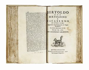 Giulio Cesare Croce : Bertoldo con Bertoldino e Cacasenno in ottava rima aggiuntavi una traduzione in lingua bolognese con alcune annotazioni nel fine...  - Asta Libri, autografi e manoscritti - Associazione Nazionale - Case d'Asta italiane