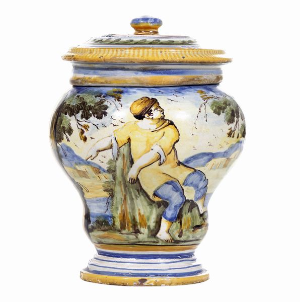 Un vaso e un coperchio<BR>Napoli, Lorenzo Salandra, circa metà del XVIII secolo<BR>  - Asta Maioliche e Porcellane - Associazione Nazionale - Case d'Asta italiane