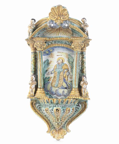 Acquasantiera<BR>Napoli, seconda metà del XVIII secolo<BR>  - Asta Maioliche e Porcellane - Associazione Nazionale - Case d'Asta italiane
