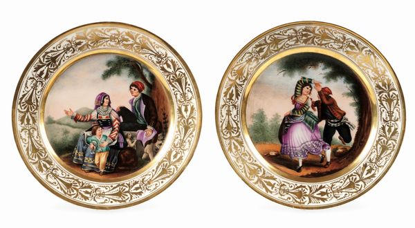 Coppia di piatti<BR>Napoli, 1830 circa<BR>  - Asta Maioliche e Porcellane - Associazione Nazionale - Case d'Asta italiane