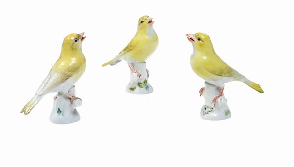 Tre figure di canarino<BR>Meissen, circa met� del XX secolo<BR>  - Asta Maioliche e Porcellane - Associazione Nazionale - Case d'Asta italiane