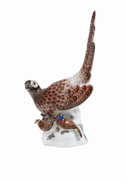 Figura di fagiano con piccoli<BR>Meissen, XX secolo<BR>  - Asta Maioliche e Porcellane - Associazione Nazionale - Case d'Asta italiane