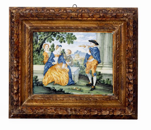 Targa con scena galante<BR>Castelli, Bottega di Carmine Gentili, metà del XVIII secolo  - Asta Maioliche e Porcellane - Associazione Nazionale - Case d'Asta italiane