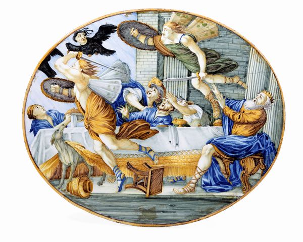 Targa con Banchetto di Fineo<BR>Castelli, Carmine Gentili, metà del XVIII secolo<BR>  - Asta Maioliche e Porcellane - Associazione Nazionale - Case d'Asta italiane