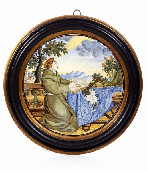 Tondo con sant’Antonio <BR>Castelli d’Abruzzo, Berardino Gentili il Giovane, ultimo quarto del XVIII secolo<BR>  - Asta Maioliche e Porcellane - Associazione Nazionale - Case d'Asta italiane