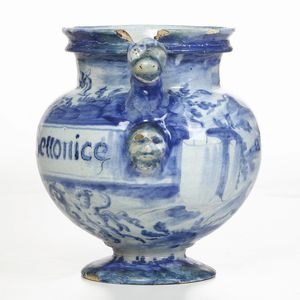 Vaso da elettuari<BR>Savona, fabbrica della società Chiodo e Peirano, probabilmente inizio del XVIII secolo<BR>  - Asta Maioliche e Porcellane - Associazione Nazionale - Case d'Asta italiane