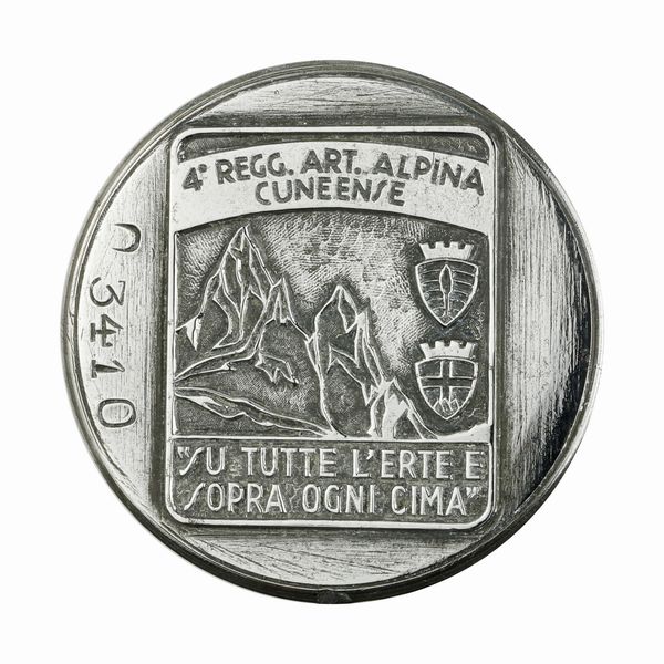 P 4Â° Regg. Art. Alpina Cuneense Su Tutte L'Erte E Sopra Ogni Cima 47 x 39 mm  - Asta Conii e Punzoni della Storica Fabbrica di Medaglie Lorioli (1919-1950) - Associazione Nazionale - Case d'Asta italiane