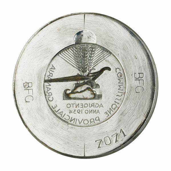 N Commissione Provinciale Agraria Agrigento Anno 1934 57 x 45 mm  - Asta Conii e Punzoni della Storica Fabbrica di Medaglie Lorioli (1919-1950) - Associazione Nazionale - Case d'Asta italiane