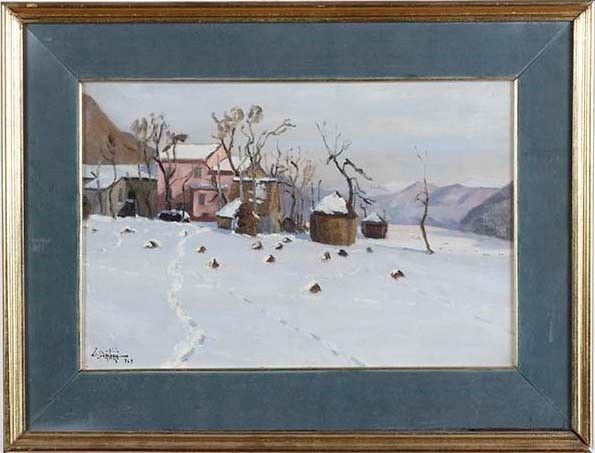 L.Santini Sentiero sulla neve  - Asta Dipinti del XIX-XX Secolo - Associazione Nazionale - Case d'Asta italiane