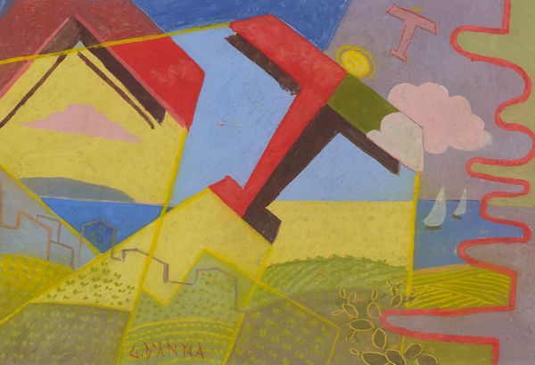 Giulio D'Anna : Paesaggio simultaneo + aereo Caproni  - Asta Arte Moderna e Contemporanea - Associazione Nazionale - Case d'Asta italiane