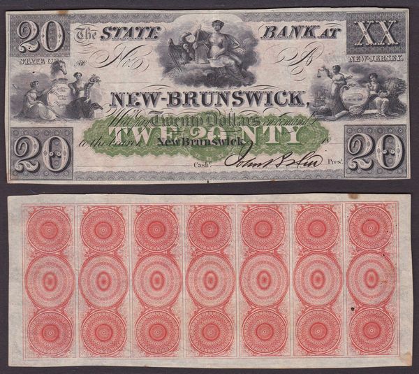 OBSOLETE PAPER MONEY. NEW JERSEY NEW BRUNSWICK- THE STATE BANK AT NEW BRUNSWICK. Lotto di 2 esemplari.  - Asta Numismatica Light - Associazione Nazionale - Case d'Asta italiane