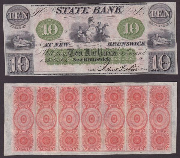 OBSOLETE PAPER MONEY. NEW JERSEY NEW BRUNSWICK- THE STATE BANK AT NEW BRUNSWICK. Lotto di 2 esemplari.  - Asta Numismatica Light - Associazione Nazionale - Case d'Asta italiane