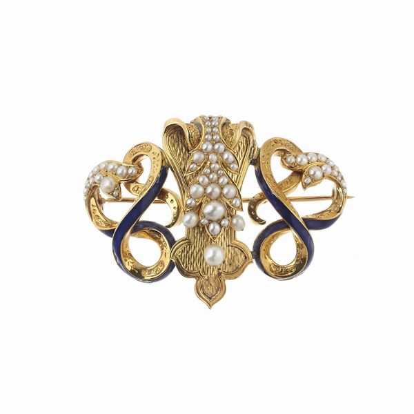 SPILLA A TRALCI CON PERLE  - Asta Gioielli  - Associazione Nazionale - Case d'Asta italiane