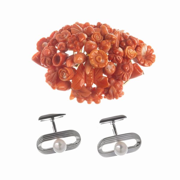 SPILLA A TRALCIO FIORITO CON PAIO DI GEMELLI  - Asta Gioielli  - Associazione Nazionale - Case d'Asta italiane