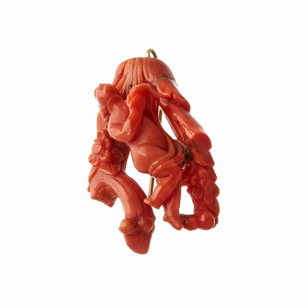 SPILLA/PENDENTE CON CORALLO  - Asta Gioielli  - Associazione Nazionale - Case d'Asta italiane