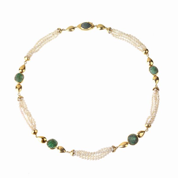 COLLANA DI PERLE CON SMERALDI  - Asta Gioielli  - Associazione Nazionale - Case d'Asta italiane