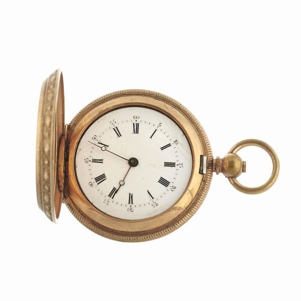 OROLOGIO DA TASCA IN METALLO CON SMALTI E CATENA IN ORO  - Asta OROLOGI - Associazione Nazionale - Case d'Asta italiane