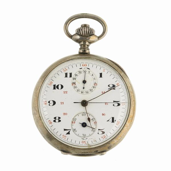 OROLOGIO DA TASCA CRONOGRAFO IN ARGENTO  - Asta OROLOGI - Associazione Nazionale - Case d'Asta italiane