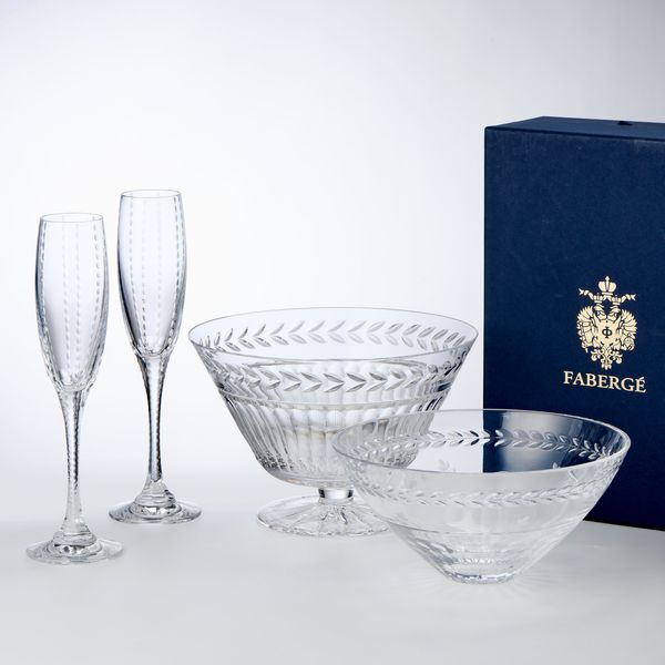 Fabergé due flûte, una ciotola e una alzata in cristallo molato  - Asta L'Arte della Tavola - Associazione Nazionale - Case d'Asta italiane