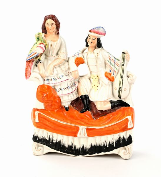 Gruppo in ceramica policroma, Inghilterra, Staffordshire, fine del XIX secolo  - Asta Collezioni Private - Mobili, Oggetti d'Arte e Dipinti Antichi e del XIX Secolo - Associazione Nazionale - Case d'Asta italiane