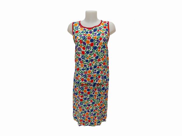 Saint Laurent rive gauche - Tailleur tre pezzi in crepe di seta a motivo floreale su fondo bianco  - Asta Vintagemania - Associazione Nazionale - Case d'Asta italiane