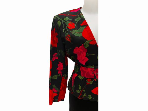 Giacchina in cotone con stampa floreale e decolleté en pendant  - Asta Vintagemania - Associazione Nazionale - Case d'Asta italiane