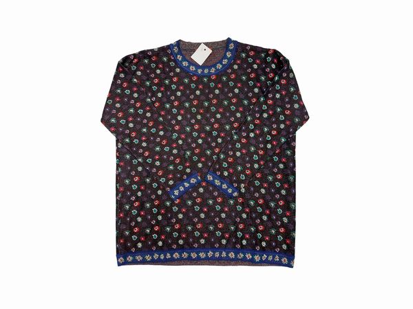 Missoni - Maglia in lamé fantasia su fondo blu  - Asta Vintagemania - Associazione Nazionale - Case d'Asta italiane