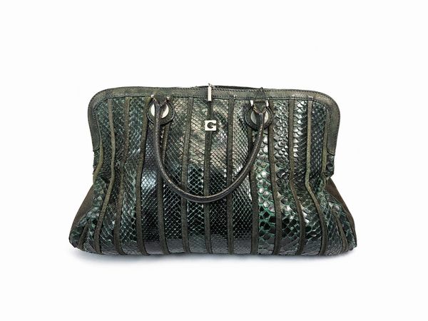 Gherardini - Borsa a spalla in pitone e suede verde  - Asta Vintagemania - Associazione Nazionale - Case d'Asta italiane