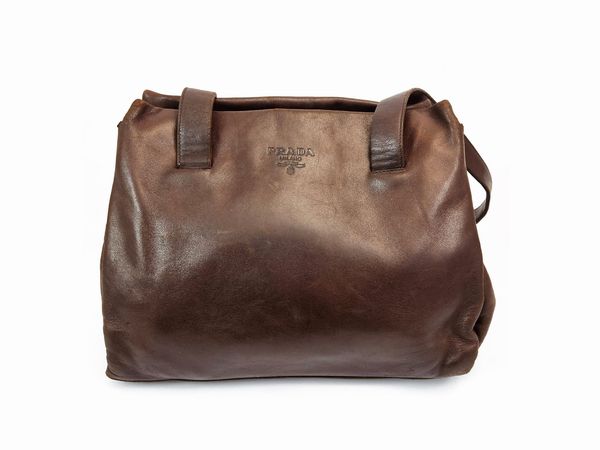 Prada - Borsa a spalla in nappa marrone  - Asta Vintagemania - Associazione Nazionale - Case d'Asta italiane