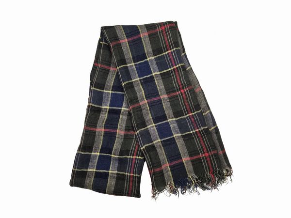 Brunello Cucinelli - Sciarpa in lino tartan su fondo blu/verde  - Asta Vintagemania - Associazione Nazionale - Case d'Asta italiane