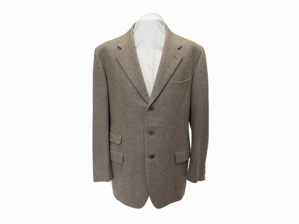 Salvatore Ferragamo - Giacca da uomo in lana beige spigato  - Asta Vintagemania - Associazione Nazionale - Case d'Asta italiane