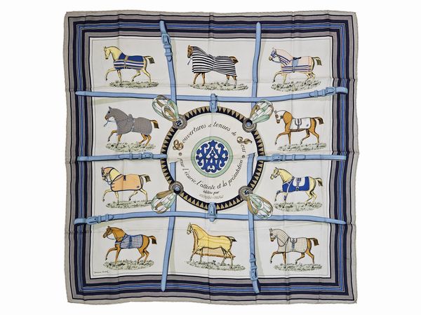 Hermès - Foulard in seta Couvertures et tenues de Jour pour l'écuirie, l'attente et la présentation  - Asta Vintagemania - Associazione Nazionale - Case d'Asta italiane