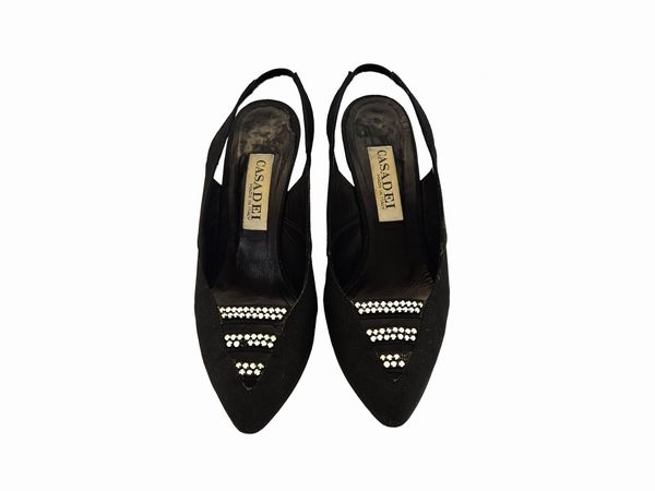 Casadei - Decolleté in tessuto nero con strass  - Asta Vintagemania - Associazione Nazionale - Case d'Asta italiane
