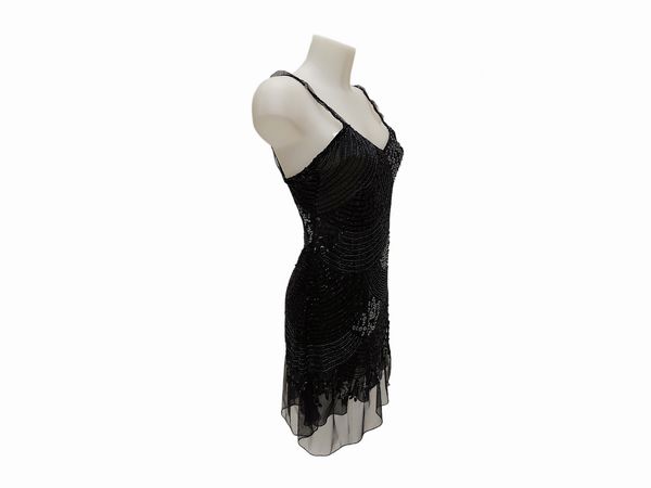 Abito da sera corto in voile di seta nera con paillettes, Lucio Antonucci Firenze  - Asta Vintagemania - Associazione Nazionale - Case d'Asta italiane