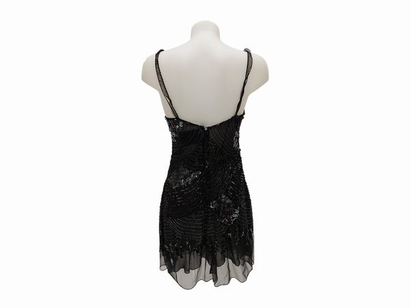 Abito da sera corto in voile di seta nera con paillettes, Lucio Antonucci Firenze  - Asta Vintagemania - Associazione Nazionale - Case d'Asta italiane