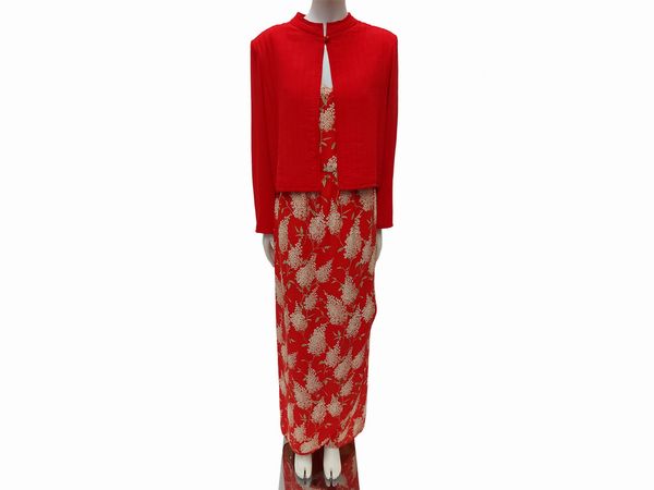 Abito lungo con giacchina in seta rossa, Rossana Massetti, Firenze  - Asta Vintagemania - Associazione Nazionale - Case d'Asta italiane