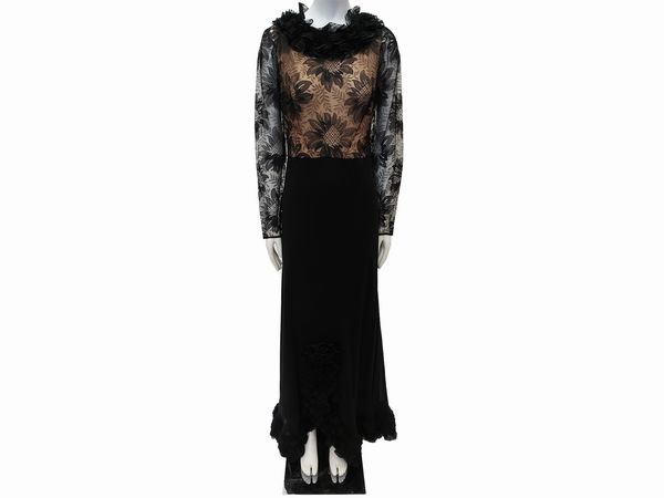 Abito sartoriale da sera in pizzo e seta nera  - Asta Vintagemania - Associazione Nazionale - Case d'Asta italiane