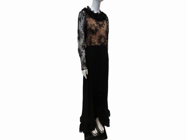 Abito sartoriale da sera in pizzo e seta nera  - Asta Vintagemania - Associazione Nazionale - Case d'Asta italiane