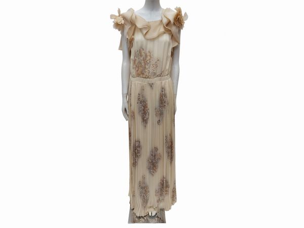 Abito sartoriale lungo in voile di seta plissé  - Asta Vintagemania - Associazione Nazionale - Case d'Asta italiane