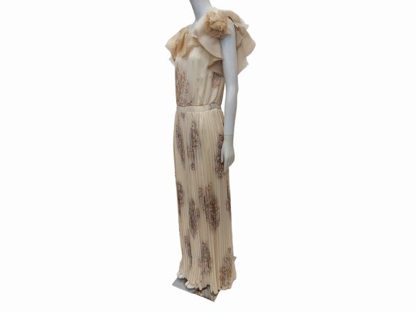 Abito sartoriale lungo in voile di seta plissé  - Asta Vintagemania - Associazione Nazionale - Case d'Asta italiane