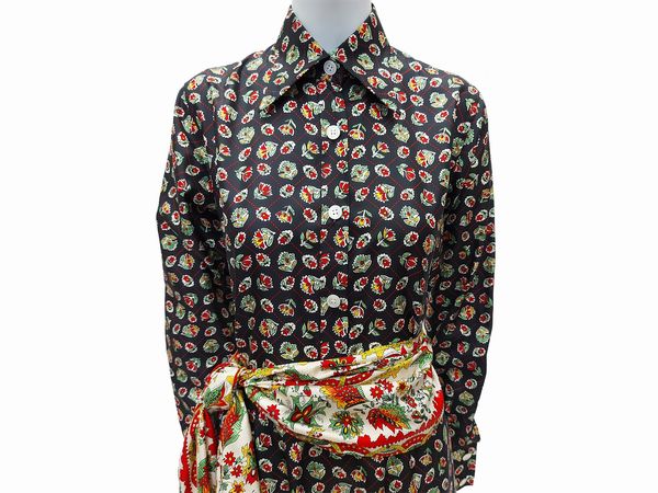 Valentino - Completo camicia, gonna midi e fusciacca in seta  - Asta Vintagemania - Associazione Nazionale - Case d'Asta italiane