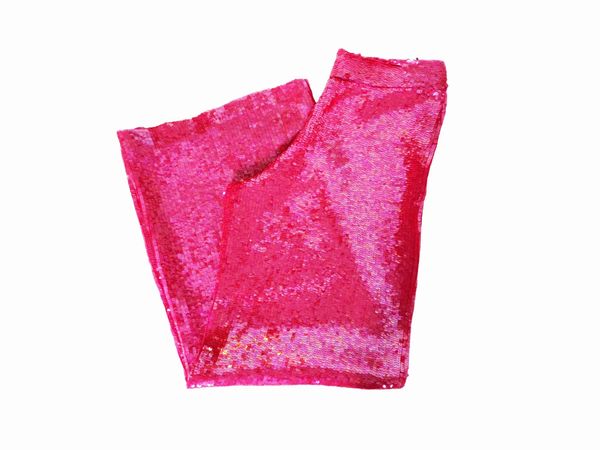 Pantaloni palazzo in seta interamente rivestiti di paillettes fucsia, Anna Molinari  - Asta Vintagemania - Associazione Nazionale - Case d'Asta italiane