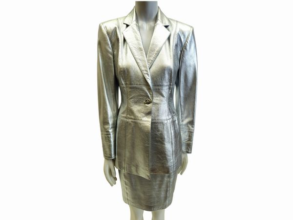 Escada - Tailleur in pelle color argento  - Asta Vintagemania - Associazione Nazionale - Case d'Asta italiane