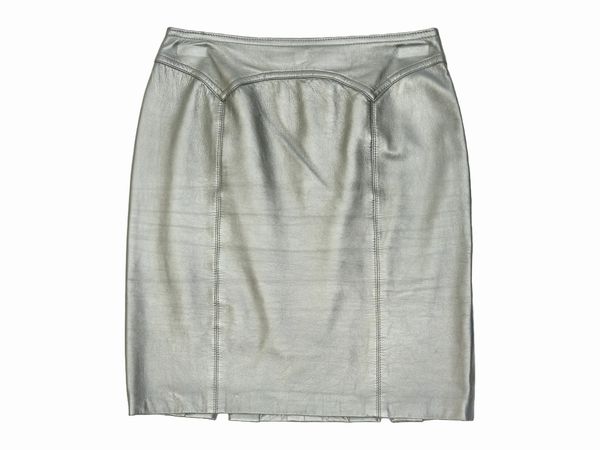 Escada - Tailleur in pelle color argento  - Asta Vintagemania - Associazione Nazionale - Case d'Asta italiane