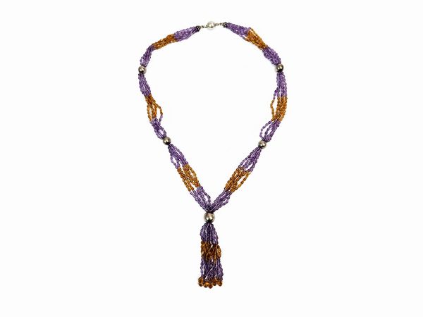 Collana multifilo con ametiste e quarzo citrino  - Asta Vintagemania - Associazione Nazionale - Case d'Asta italiane