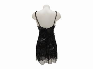 Abito da sera corto in voile di seta nera con paillettes, Lucio Antonucci Firenze  - Asta Vintagemania - Associazione Nazionale - Case d'Asta italiane