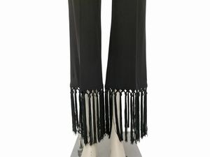 Escada - Completo pantaloni e top nero con frange  - Asta Vintagemania - Associazione Nazionale - Case d'Asta italiane