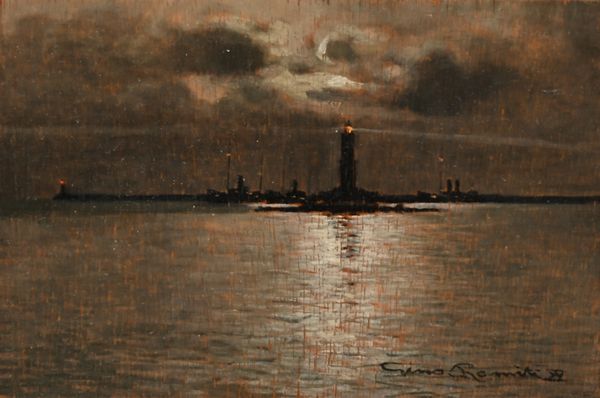 Gino Romiti : veduta notturna di un porto con un faro  - Asta Dipinti del XIX e XX secolo - Associazione Nazionale - Case d'Asta italiane