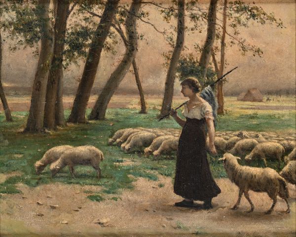 Scuola italiana del XIX secolo : Pastorella con gregge di pecore  - Asta Dipinti del XIX e XX secolo - Associazione Nazionale - Case d'Asta italiane