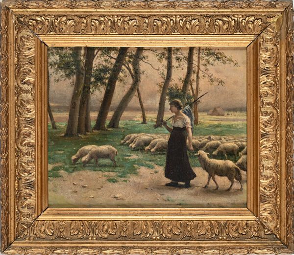 Scuola italiana del XIX secolo : Pastorella con gregge di pecore  - Asta Dipinti del XIX e XX secolo - Associazione Nazionale - Case d'Asta italiane